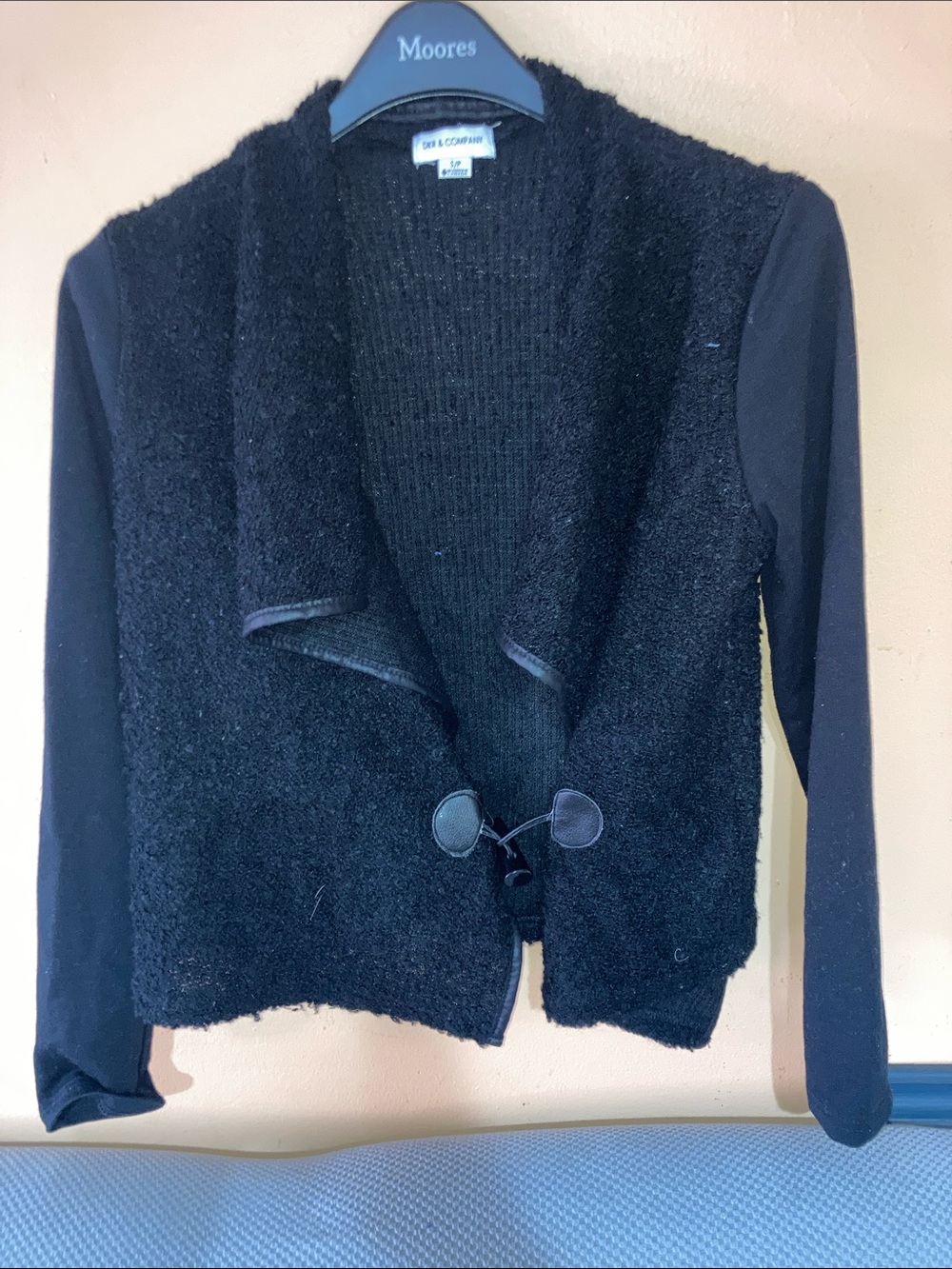 Danier Black Textured Open-Front Cardigan with Toggle Detail